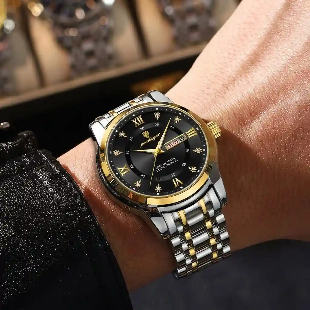 POEDAGAR 936 men's steel watch on wrist | হাতে POEDAGAR 936 ঘড়ি